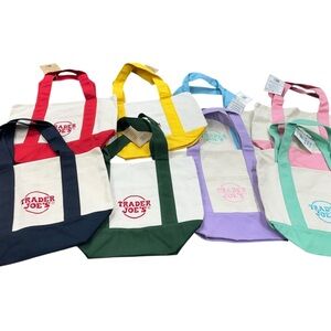 Trader Joe's Mini Canvas Reusable Tote bags, SET of all 8, Basic and Pastel, NWT